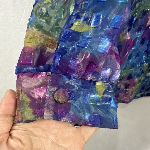 Maggie Barnes Colorful Artsy Sheer Button Up Shirt Womens Size 26 Art to Wear - Picture 7 of 12